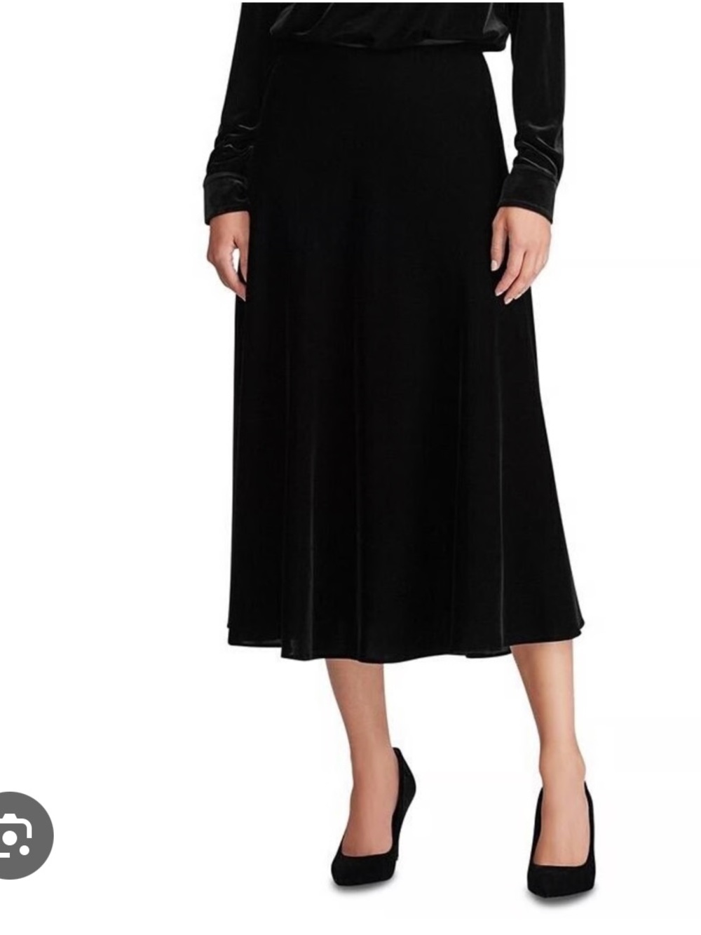Lauren Ralph Lauren Black Velvet Velour Silk Midi Skirt Size 8